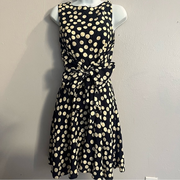 Geary Roark Navy and Cream Polka Dot Dress with Bow Size 4 - Picture 2 of 16